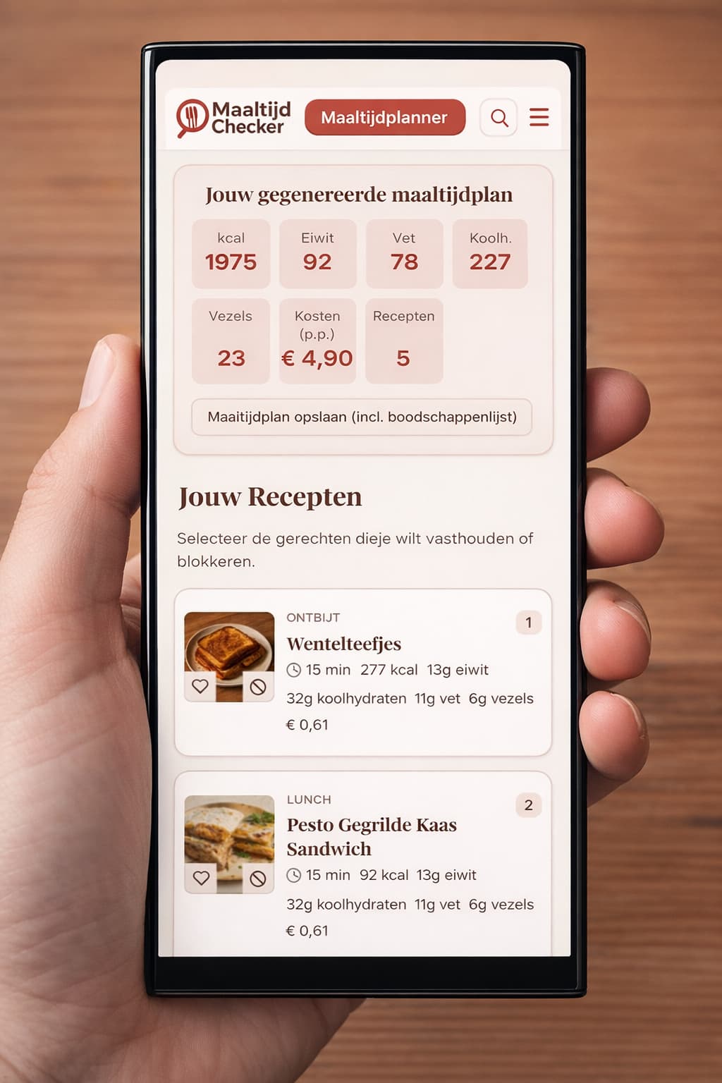 Maaltijdplanner op telefoon