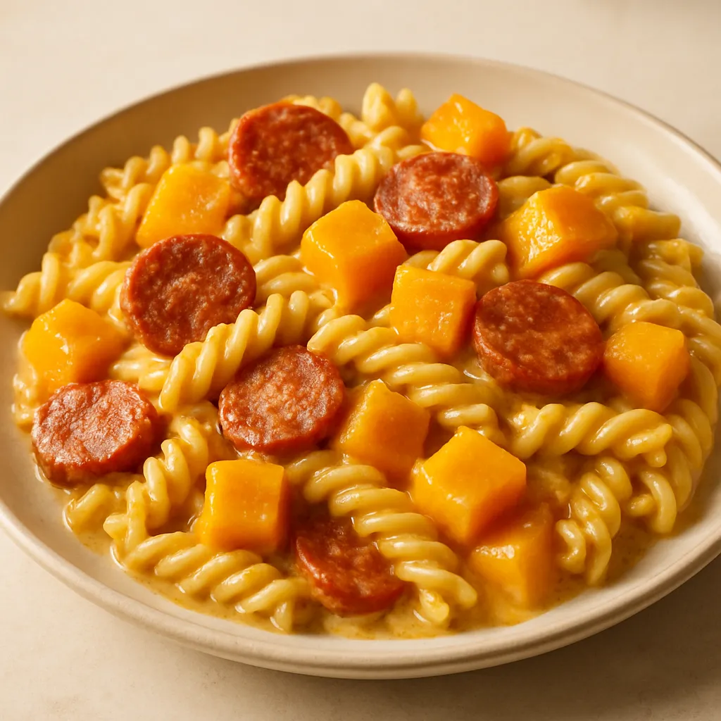 Pasta met Chorizo en Pompoen