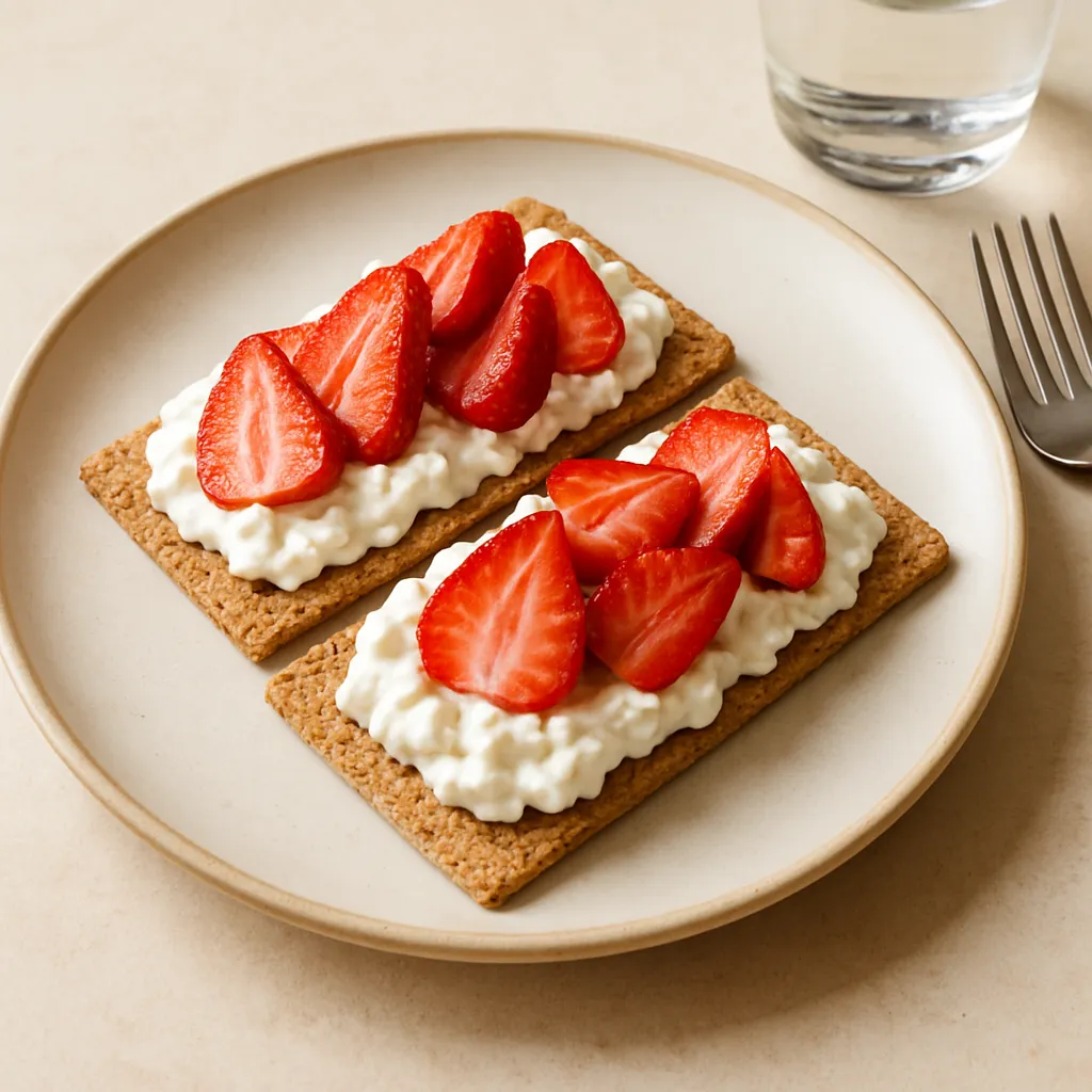Volkoren crackers met cottage cheese en aardbeien