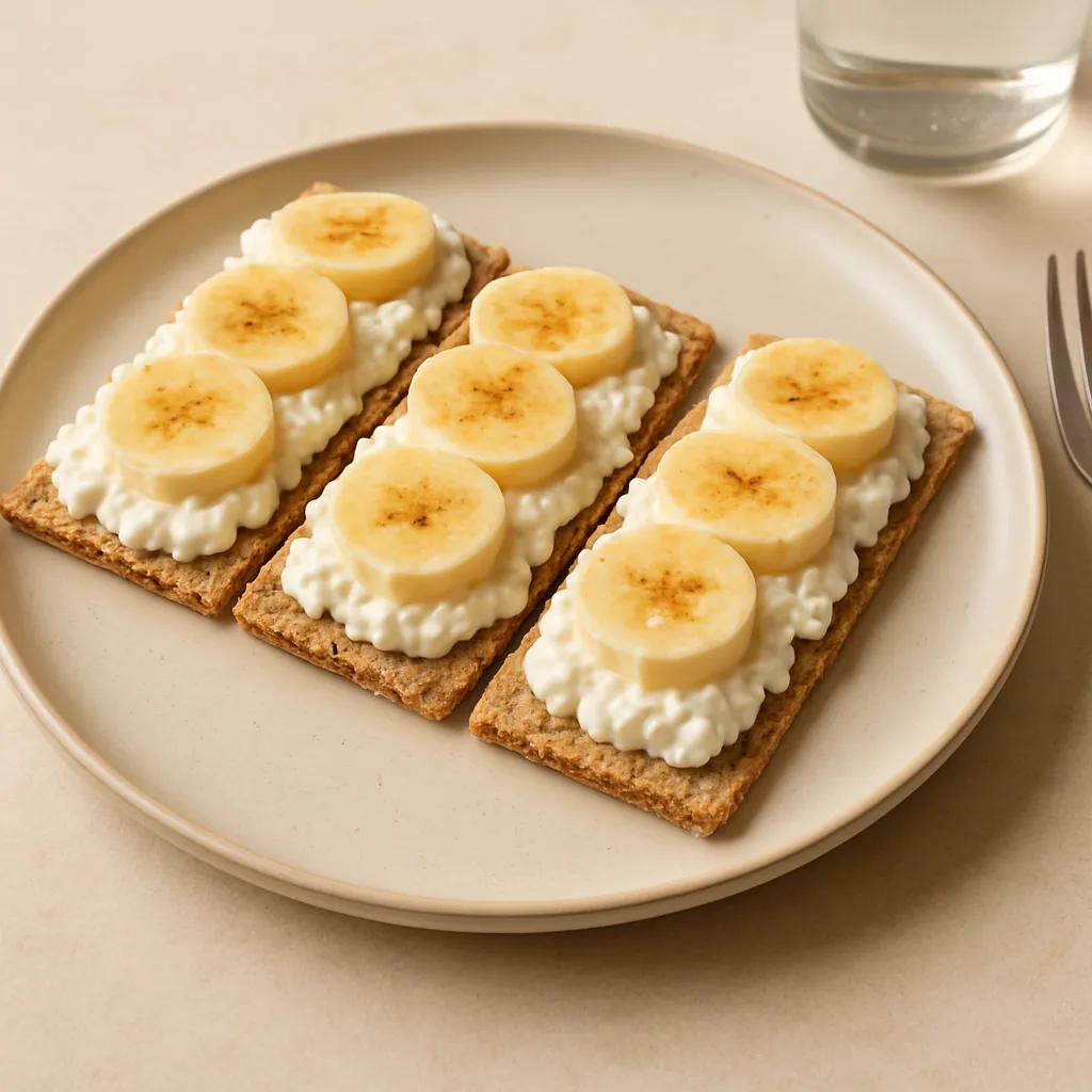 Volkoren crackers met cottage cheese en banaan